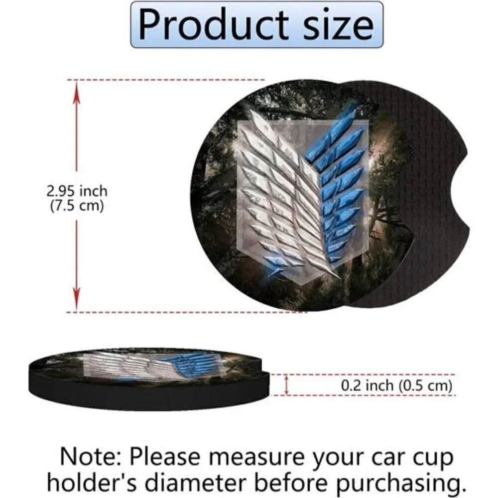 Anime Wing Design Car Cup Coasters 2-Pack Cup Holder Anti Slip Rubber Vehicle